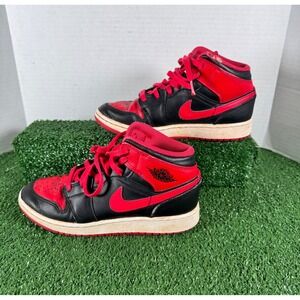 Nike Air Jordan 1 Mid GS Bred Black Fire Red White DQ8423-060 Kids Size 4.5Y
